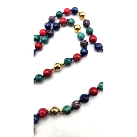Glass Multi Colored Beads With Gold Bed Accent - 32" - Picture 2 of 3